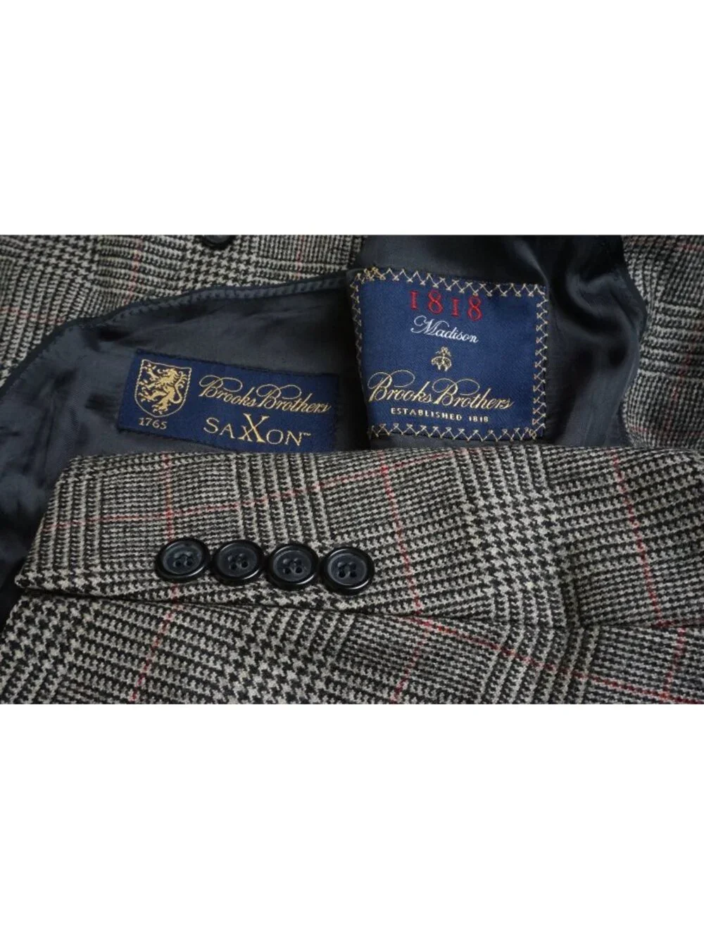 Brooks Brothers Madison Saxxon Wool Brown Red Plaid Flannel Sport Coat Sz 43R